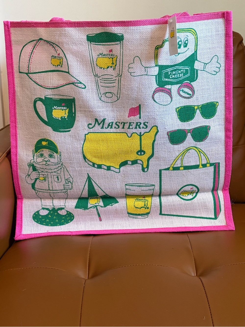 Masters Bright Graphic Tote with Pink Trim and Yellow-Green Prints